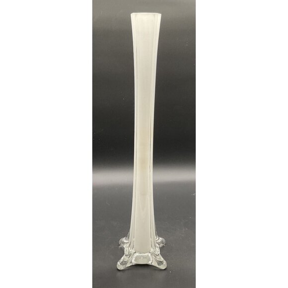 Stretched Eiffel Tower Tall Fluted Clear & White Glass Vase 16"H x 3"W - Picture 4 of 6